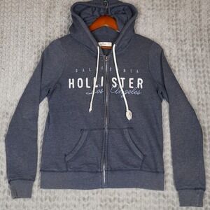 Hollister Zip Hoodie Women M Navy Blue California Graphic Cotton Blend